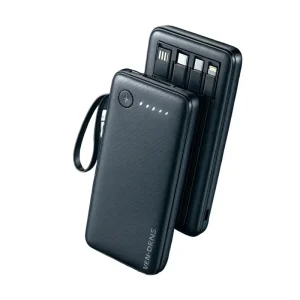 Ven Dens PB058 power bank crna Visok kapacitet prenosive baterije USB-A i USB-C izlazi Brzo punjenje podržano LED indikator napunjenosti Kompaktan i moderan dizajn Sigurna zaštita uređaja Pogodan za putovanja i svakodnevnu upotrebu